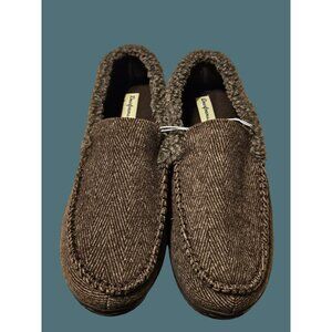 Dearforms Mens Brown Herringbone Slippers Size Large 11-12